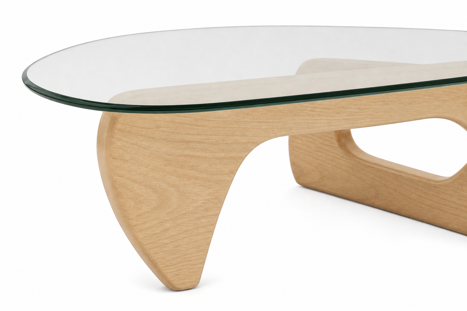 close up of glass noguchi table in light